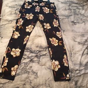 7 For All Man Kind Navy Blue Floral Skinny Jeans